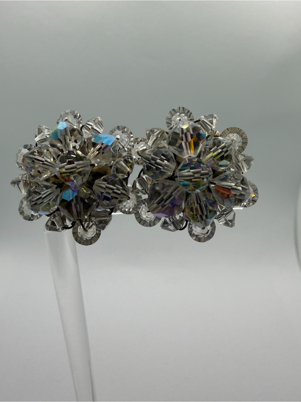 Iridescent Clear Crystal Cluster Clip-On Earrings